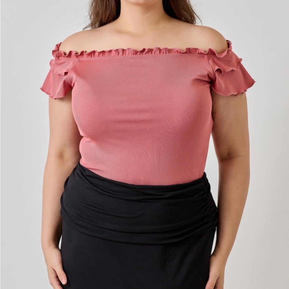 Knit Rib Double Ruffle Top